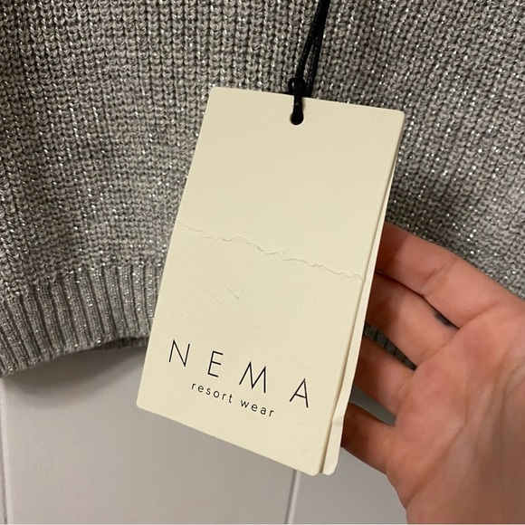 NWT Nema Greece Resort Wear Knit Metallic Silver Crop Top Vacation Summer tank - Picture 6 of 11